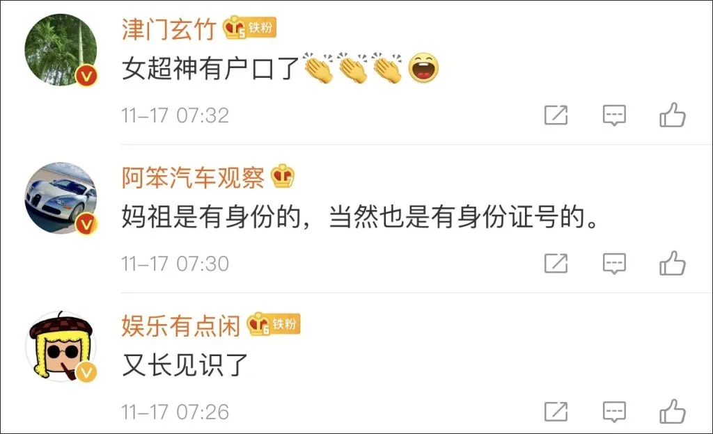 妈祖的身份证是真的吗？ 网友评价截图